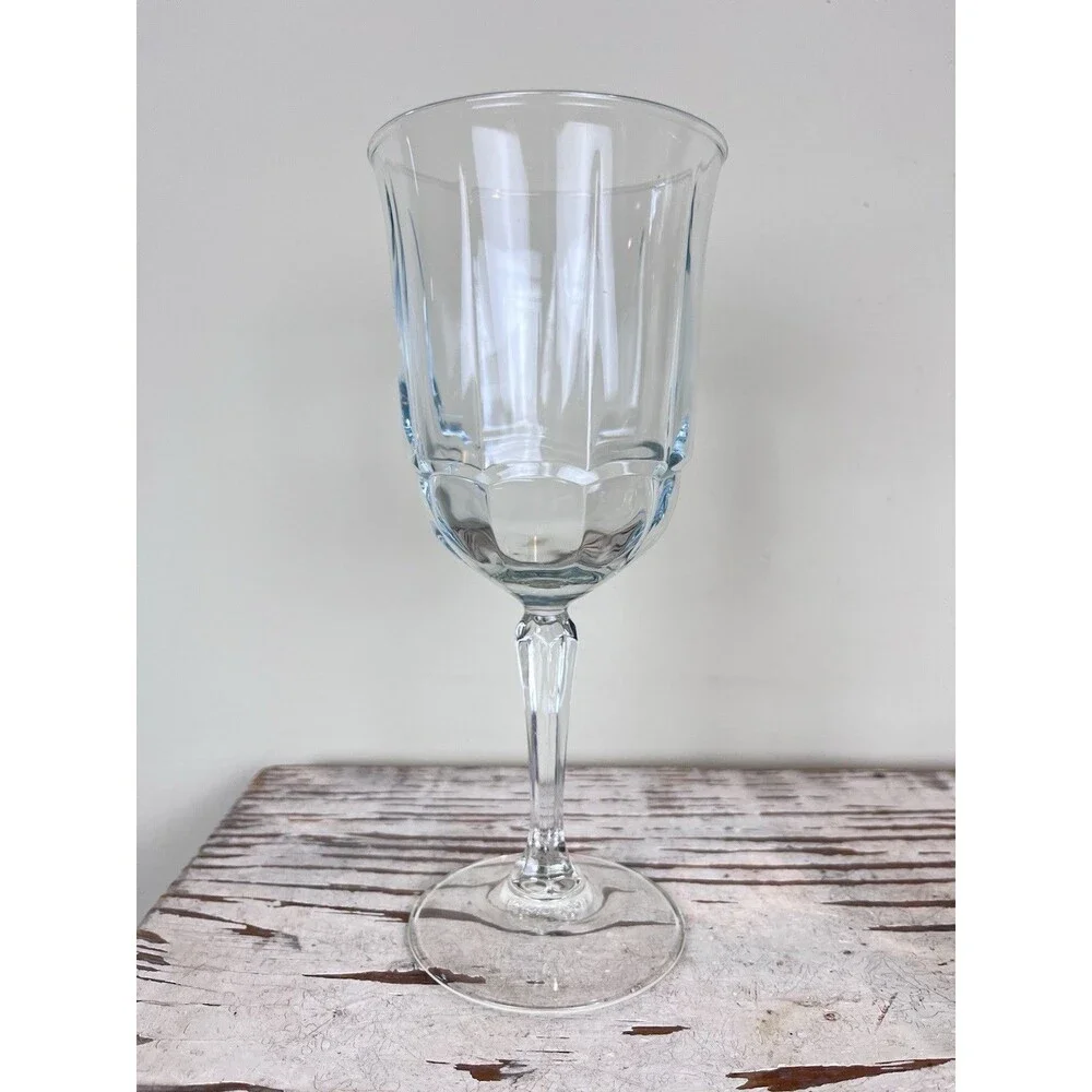 VTG French Goblet Clear Glass Pedestal Footed Stemware Wine Drinking Glasses 2